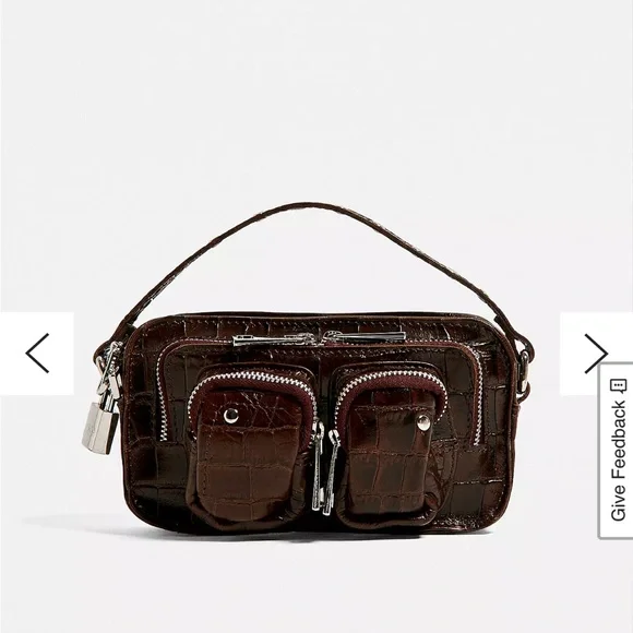 Brown Croc-Embossed Crossbody Bag - Picture 9 of 10